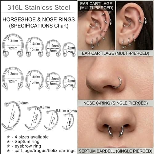 DJCIW 75Pcs Professional Piercing Kit For All Piercings, 14G 16G 18G 20G Needles Clamps Body Jewelry for Nose Belly Lip Eyebrow Ear Piercing (read description) thumbnail 5