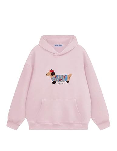 Aelfric Eden Cartoon Dog Hoodie Couple Hooded Sweatshirt Long Sleeve Pullover Oversized Hoodies 2025 Outfits - X-Small - Pink