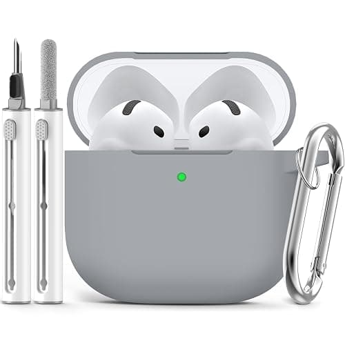 Ljusmicker for AirPods 4 Case Cover 2024 with Cleaner Kit,Soft Silicone Protective Cover for Apple AirPods 4th Generation for Women Men,AirPod 4 Case Accessories with Keychain-Light Grey - Image 1