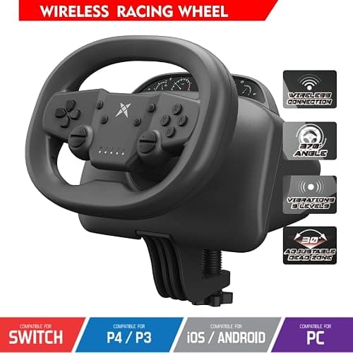 NBCP Wireless Gaming Steering Wheel – Bluetooth 5.0 Racing Wheel for Nintendo Switch (Mario Kart), PS4, PC & Android with Responsive Pedals thumbnail 2