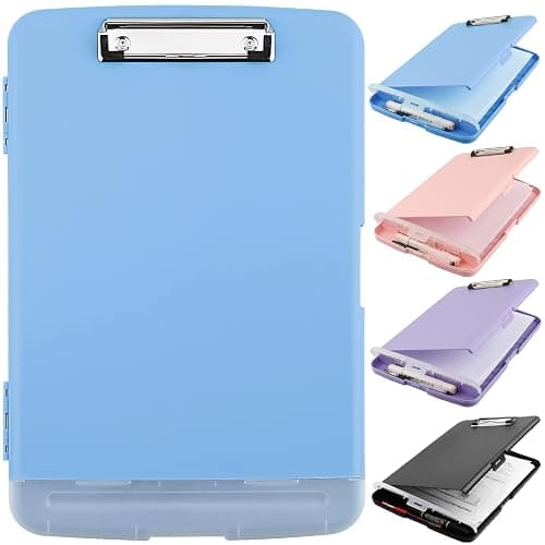 Clipboard with Storage, A4 Binder Nursing Clipboards with Pen Holder, Heavy Duty Storage Clipboard with Low Profile Clip, Clipboards Folder Side-Opening, Smooth Writing Clip Board (Lake Blue) - Image 1