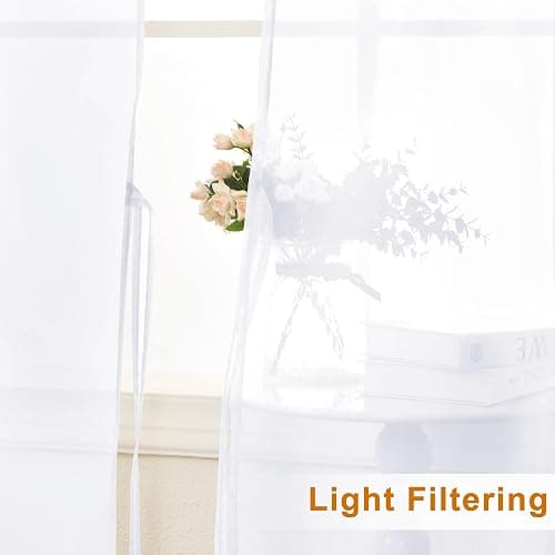Hiasan Short White Sheer Curtains 36 Inches Length, Light Filtering Voile Drapes Airy Breathable Rod Pocket Kitchen Curtains for Small Window, 52 Inches Width, 2 Panels thumbnail 3