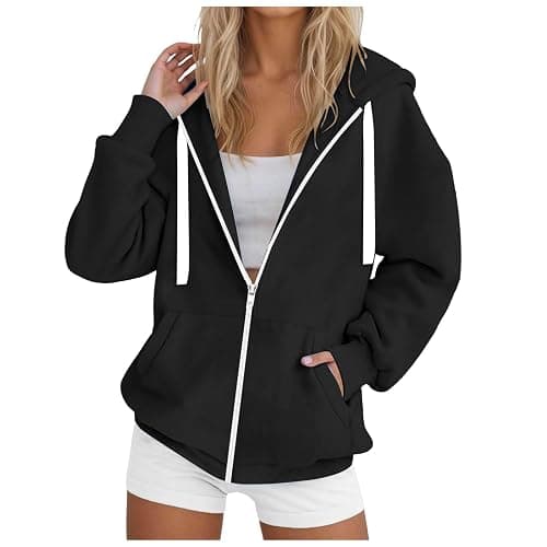 Zip Up Hoodie Women Oversized Sweatshirts 2025 Fall Winter Fashion Long Sleeve Casual Lightweight Y2K Hooded Jacket thumbnail 2