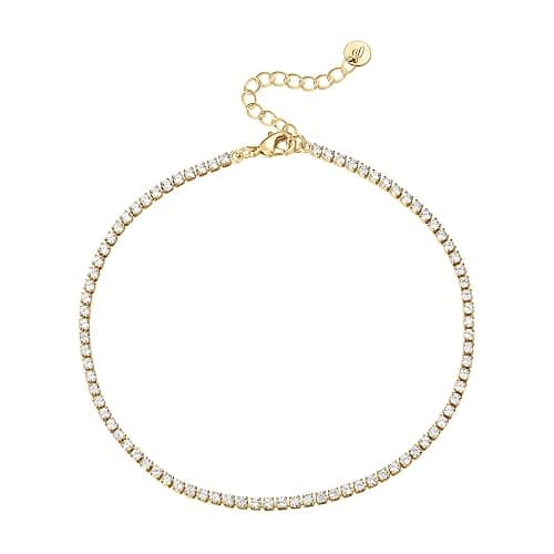PAVOI 14K Gold Plated Tennis Anklets for Women | Tennis Ankle Bracelet for Women thumbnail 3