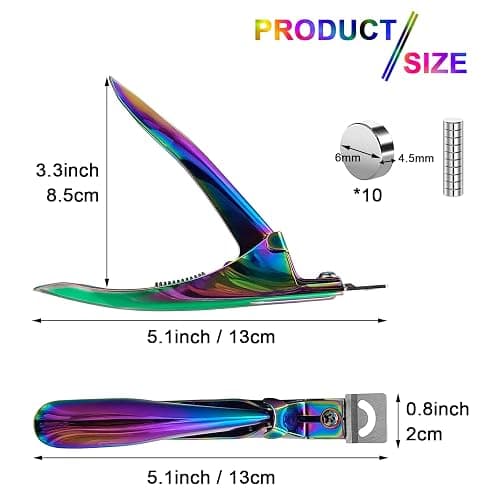 Acrylic Nail Cutter with Magnet Sizer & Length Measurement,Adjustable Stainless Nail Trimmer for Salon Home Nail Art, Professional Nail Clippers for Precise Manicures (Rainbow) thumbnail 2