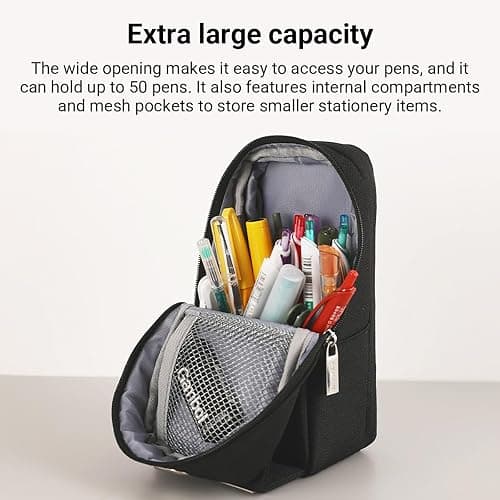 KOKUYO Pencil Case Pouch, Standing Pen Pouch Bag, Foldable Magnetic Stand up Phone Pencil Holder Organizer, Large Capacity Portable Pencil Box for Office, Home & College Use. (Mag Critz Neo - Black) thumbnail 3