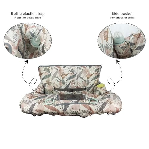 Shopping Cart Cover for Baby, 2 in 1 High Chair Cover for Restaurant seat & Grocery Cart Cover for Babies, Thick Padded with Clear Phone Pouch, Machine Washable, Leaves thumbnail 5