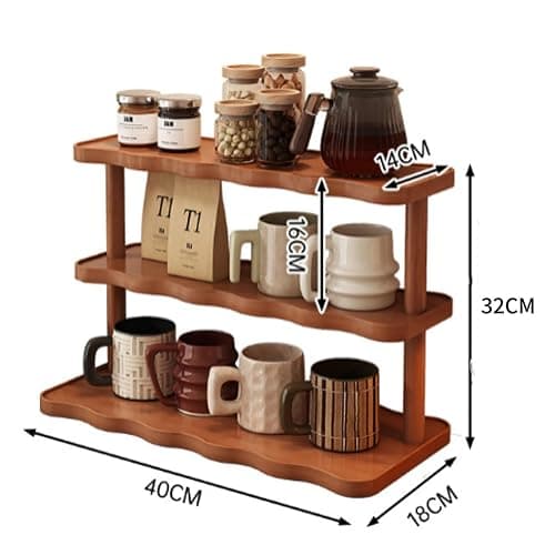 JORCEDI Bamboo multi-Tier Storage Shelf - Space-Saving Wooden Organizer with Large Tabletop, Heavy-Duty Load Capacity for Kitchen, Bathroom & Living Room (Warm White,3 Tier) thumbnail 3