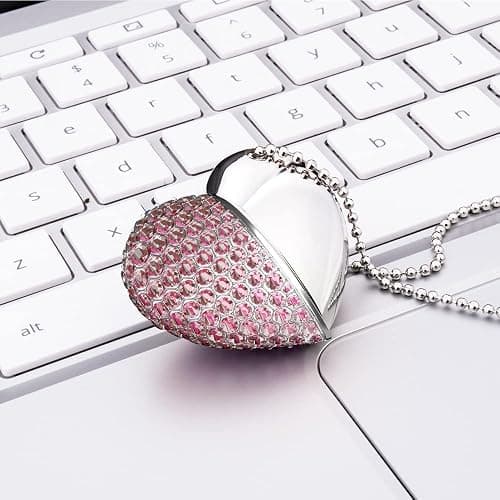 RAOYI 32GB Heart Shape USB 2.0 Flash Drive Crystal Memory Stick Thumb Drive Pen Drive Jump Drive Jewelry Pendant Necklace with Key Chain-Pink thumbnail 5