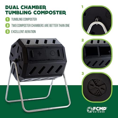 FCMP Outdoor IM4000 Dual Chamber Tumbling Composter Canadian-Made, 100% Recycled Resin - Outdoor Rotating Compost Tumbler Bin for Garden, Kitchen, and Yard Waste, Black (37 Gallon) thumbnail 4