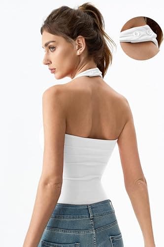 QINSEN Women's Backless Halter Tank Top Button Closure Square Neck Double Line Casual Daily Top Going Out Cami thumbnail 2