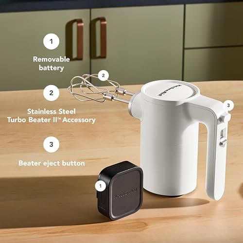 KitchenAid Go Cordless Hand Mixer - battery included, KHMR762, Porcelain White thumbnail 3