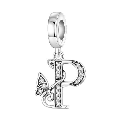 PANPOKI 2 Pack 925 Sterling Silver Butterfly Letter Charms for Bracelets and Necklace Alphabet Initial Dangle Pendants Round Spacer Beads Pave Cubic Zirconia Jewelry Gift for Women thumbnail 2