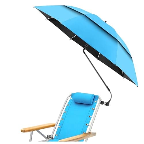 NBtoUS 48.6" Double Canopy Beach Umbrella with Clamp, UPF50+ Beach Chair Umbrella with clip, 360°Adjustable Portable Outdoor Wheelchair, Patio, Golf Carts,Camping(Sky/Blue) - Image 1