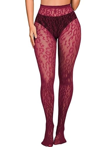 EHSUYAB Women Leopard Print Lace Tights, Cheetah Patterned Pantyhose Leggings, Sheer Fishnet Stockings Club Rave Outfits - Image 1