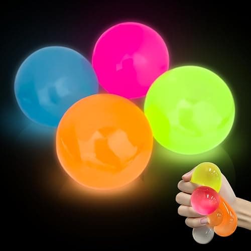 4 Pcs Glowing Sticky Balls, Squishy Stress Ball, Stress Relieving Glow in The Dark Toys Stick to The Wall, Squeeze Toys for Adults Kids, Party Favors & Prizes Stocking Stuffers - Image 1