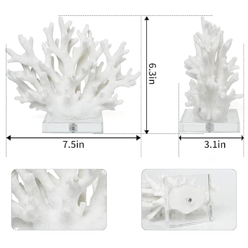 vlinlvo Coral Reef Ocean Decor, 6.3'' High x 7.5'' Width Artificial Resin Coral Reef Statue for Ocean Coastal Beach Nautical Themed Room Bathroom Decor for Home, RB1001W, White thumbnail 3