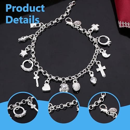 LQIOACU 2 Pièces Bracelet Charms or argent Femme, Bracelet à Breloques en Or et Argent, Bijoux de Mode Cadeau pour Femme thumbnail 3