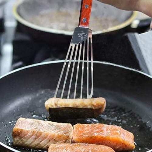 La Cuisine Fish Slotted Spatula Turner with Beveled Edged Stainless Steel, For Flipping Fish Egg Pancake Patties Fries. Blade 6.5", Size 11" thumbnail 2