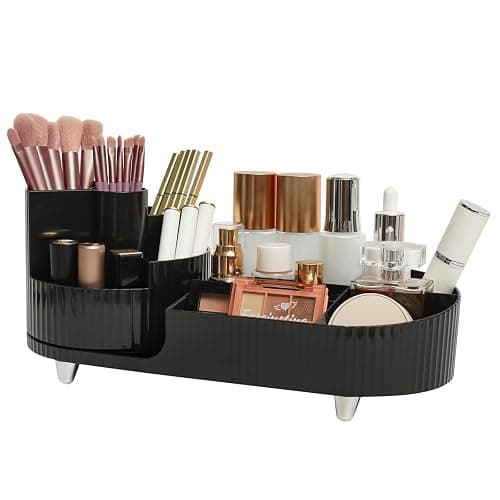 Makeup Organizer Countertop Rotating Makeup Organizer for Vanity Large Capacity Cosmetic Display Case with Makeup Brush Holder Cosmetic Organizer Countertop（Black） thumbnail 8