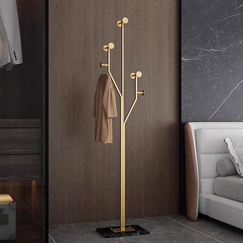 BUZUEY Gold Coat rack,Sturdy coat tree freestanding heavy duty with Marble Base,Metal standing coat rack for Bedroom,Entrance,Modern coat hanger stand for Coats,Hats,Bags(gold) - Image 1