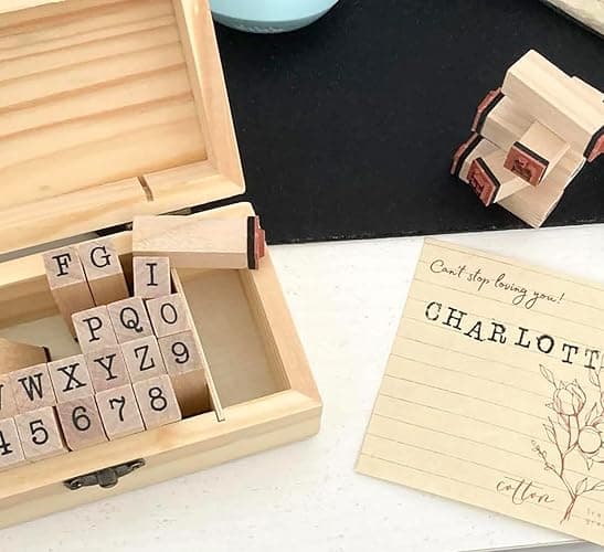 36Pcs Wooden Rubber Stamps Number Letter Alphabet Stamps Mini Cute DIY Stamps Set for Craft Decorating Scrapbooking and Wedding Invitation Cards (36pcs B) thumbnail 6