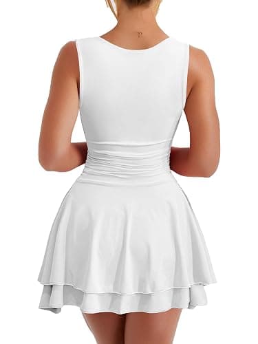Kaximil Women's Square Neck Ruffle Hem Mini Dress Ruched Waist Short Party Dresses thumbnail 2