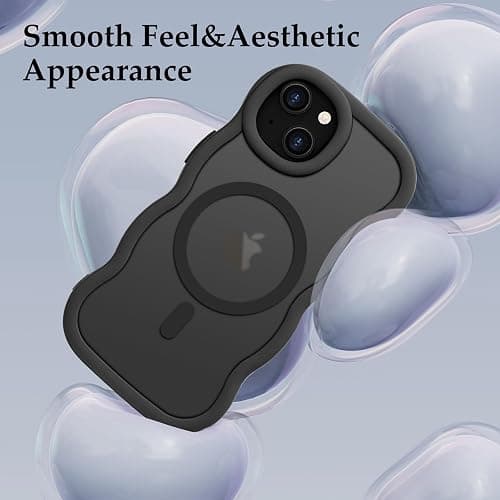 Pepmune for iPhone 15 Case, Curly Wavy Frame Hard Translucent Matte Clear Back Cover for Women Men Compatible with Magsafe TPU Bumper Shockproof Drop Protection Phone Case for iPhone 15, Black thumbnail 6