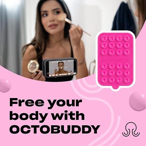 OCTOBUDDY Double - Silicone Double-Sided Suction Phone Case Detachable Mount - Hands-Free, Strong Grip Holder for Selfies & Videos - iPhone & Android Compatible - 2.5″ x 3.75″, Hot Pink thumbnail 3