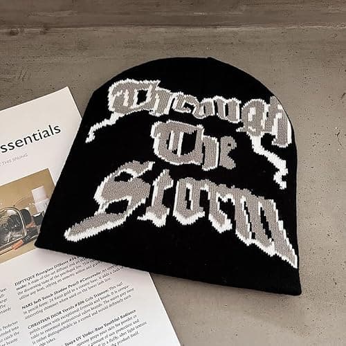 Punk Lightning Beanie Rock Skullies Knitted Hip Hop Hat Gothic Beanies Casual Outdoor Ski Hat Slouchy Skull Cap Black thumbnail 5