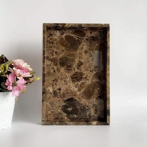 StonePlus Natural Marble Storage Vanity Tray, Cosmetics Jewelery Tray, Kitchen Organizer, Coffee Table Tray (Coffee Net, 11.8L x 7.87W x 1.18H) thumbnail 8