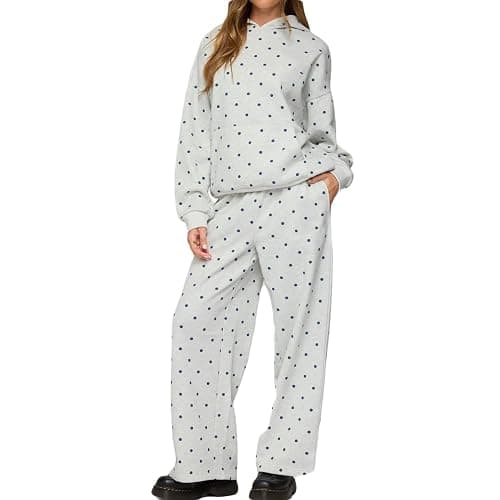 Pivanzore Polka Dot Sweat Set for Women Two Piece Bow Print Tracksuit Long Sleeve Hoodie Wide Leg Sweatpants 2 Piece Outfits - Image 1