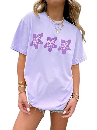 Oversized Graphic Tshirt for Teens Women Cute Floral Ocean Print Baggy Tops Summer Beach Vintage Aesthetic Coastal Tee - Image 1
