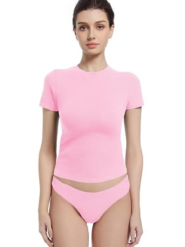 Abonlen Crewneck Short Sleeve T Shirts for Women Fitted Basic TeesY2k Going Out Tops - Image 1