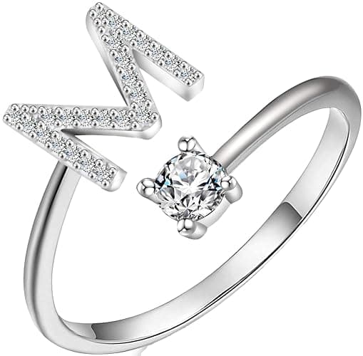 Haoze Silver initial Rings for Girls Women Dainty Gold Plated Adjustable Letter Rings for Teen Girls Stackable Alphabet Rings Birthday Gift for Girls - Image 1