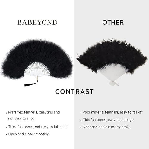 BABEYOND Marabou Feather Fan 20s Vintage Folding Fan Flapper Hand Fan for Costume Dancing Show Tea Party Wedding Decoration (Pink-Pink Rib) thumbnail 8