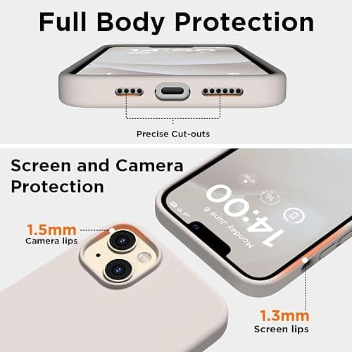 COFFKER Designed for iPhone 14 Plus Case Silicone, with 2X Screen Protectors, Full Body Shockproof Protective Cover, Liquid Silicone Slim Thin Phone Case for iPhone 14 Plus 6.7", Stone thumbnail 3
