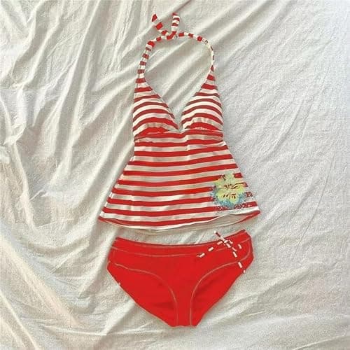 Summer 2 Piece Stripe Beach Bikini Set Y2k Sexy Floral Print Halter Neck Swimsuit Set 2000s Aesthetic Streetwear thumbnail 2