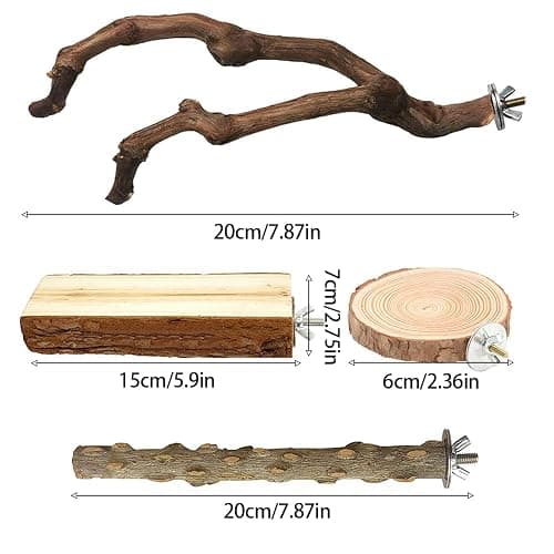 6 Pcs Parrot Perch Bird Perch Stand Set Budgie Toys Bird Cage Accessories Toys for Cockatiels Lovebirds Budgies Chewable (Natural, 10-12Inch) thumbnail 2