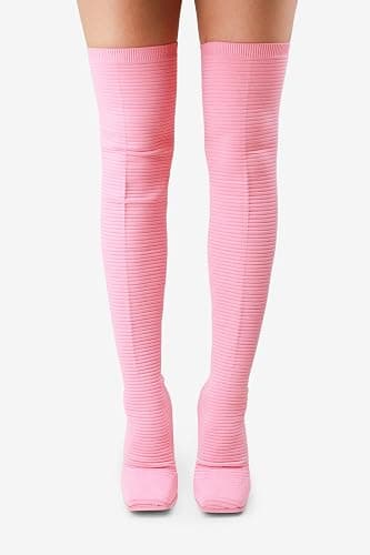 LEMONADE Women's Over The Knee Heels Boots High Heel Stretch Knit Pointed To Thigh Long Boots thumbnail 2