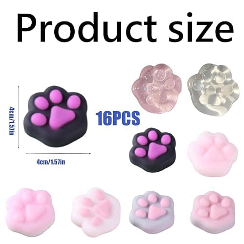 16 PCS Taba Squishy Paw, Tabba Squishy, Cat Paw Squishy, Random Color Squishy Toys, Soft and Durable, for Stress Relief and Fun, Includes 8 Solid and 8 Crystal Colors thumbnail 3