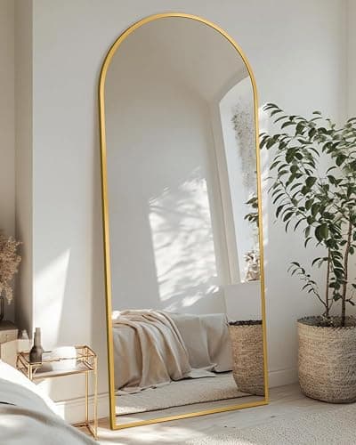 Coomily Full Length Mirror with Stand, 58"x19" Arched Full Body Mirror, Large Stand Up Aluminum Frame Floor Freestanding Hanging Leaning Mounted for Bedroom Living Room Entryway Gold thumbnail 3