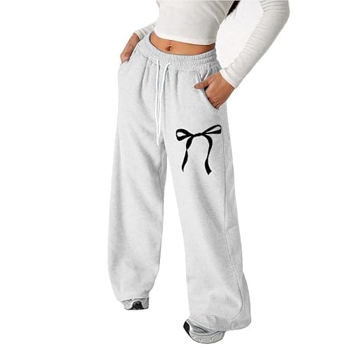 Cute Sweatpants for Teen Girls Bowknot Baggy Sweat Pants Elastic High Waist Wide Leg Lounge Athletic Pants 4-13Years - Image 1
