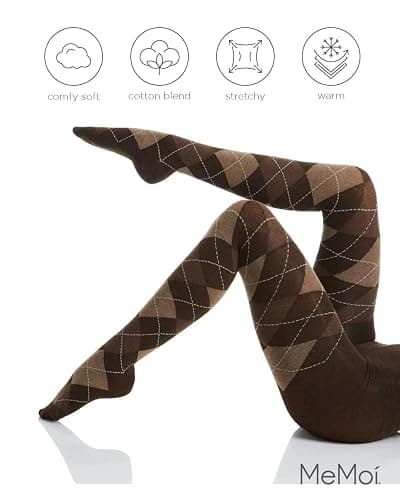 MeMoi Classic Argyle Cotton Tights for Women, Cozy and Stlylish Patterned Sweater Tights - Sizes Small to 6x thumbnail 5
