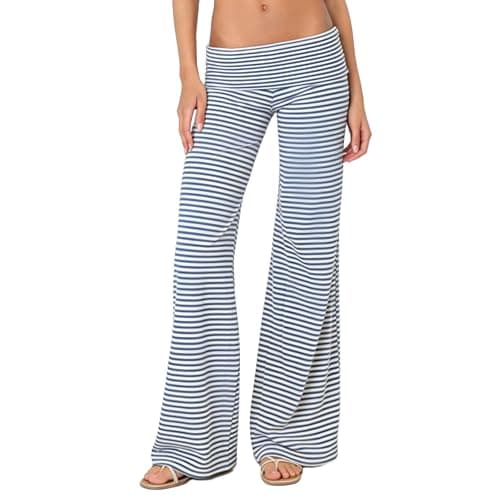 Lounge Yoga Pants for Women Fold Over Low Waist Wide Leg Bell Bottoms | Y2K Foldover Pants, Flare Leggings, Low Rise Yoga Sweatpants - Image 1