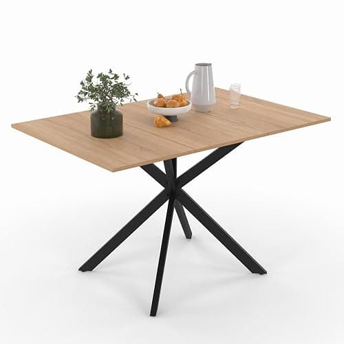 IDMarket Alix – Mesa de comedor extensible cuadrada 4-6 personas, pie araña madera y negro, 80-120 cm - Image 1