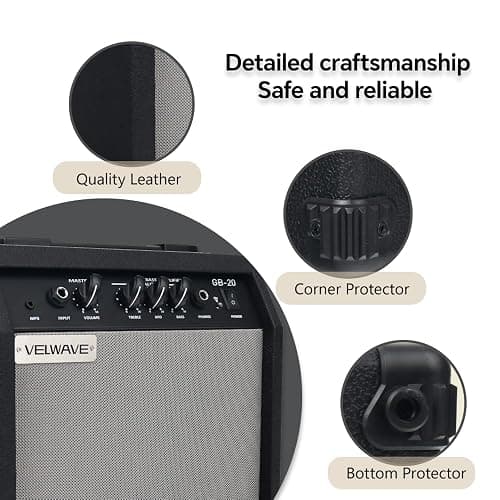 Electric bass Guitar Amplifier 20W Portable Practice amp Black Color Quality Workmanship mp3 6.5'' inch Speaker Input Treble Middle bass Volume Headphone Jack Easy Control Plate thumbnail 4