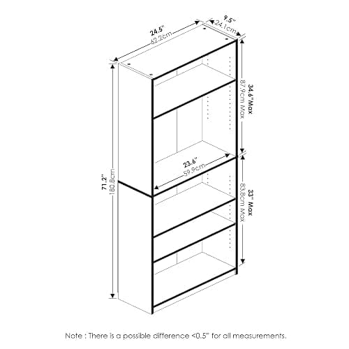 Furinno JAYA Book Shelf, 5-Tier Bookshelf, Bookcase with Adjustable Shelves, 9.5 x 24.5 x 71.2, for Organization and Storage, for Living Room, Bedroom, Home Office, White thumbnail 6