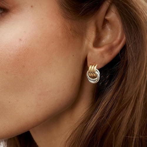 NIXMAX Chunky Small Knot Earrings Gold Silver Geometric Earrings for Women Dainty Gold and Silver Plated Dangle Drop Earrings Hypoallergenic and Lightweight Fashion Trendy Jewelry Gifts thumbnail 3