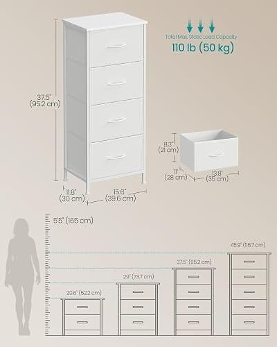 SONGMICS Dresser for Bedroom, Chest of Drawers, Steel, MDF, 4 Non-Woven Fabric Drawers, Storage Organizer Unit, Closet, Entryway, Cloud White and Snow White ULGS314W01S thumbnail 2